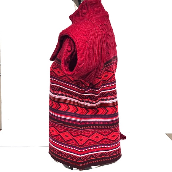 Vintage Women Merino Wool Red Cable Knit Nordic Print Fitted Sweater Designer - Picture 6 of 10